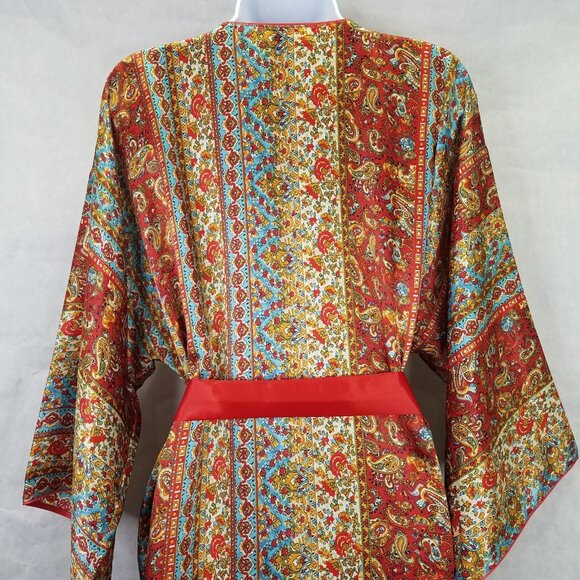 Oscar de la Renta Robe Women S/M Pink Label Paisley Loungewear Satin Knee Length - Picture 7 of 16